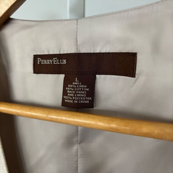 PERRY ELLIS size large Men's Cream Suit Vest linen blend - Picture 2 of 9